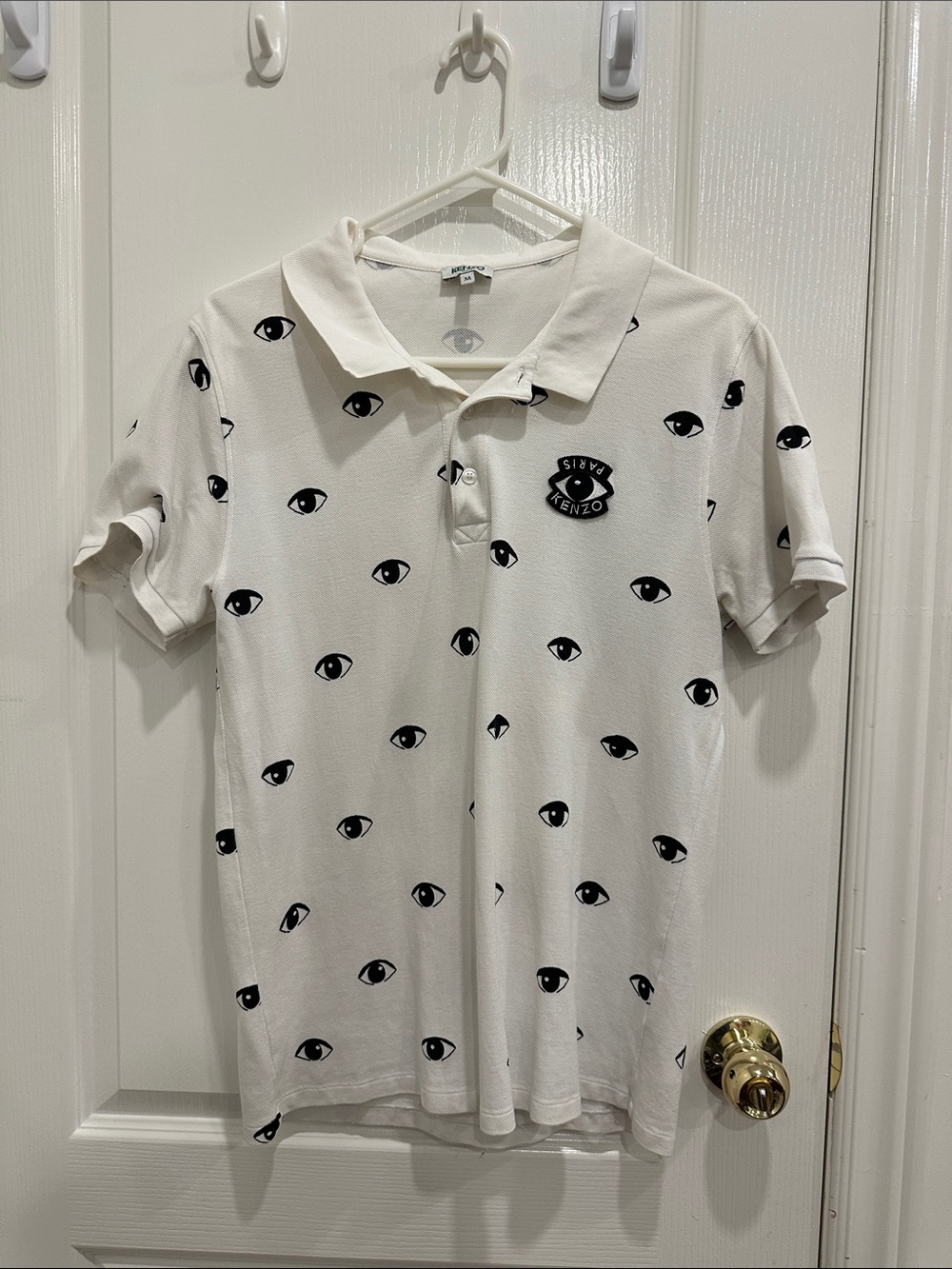 Kenzo White Polo with Black Eye Motif